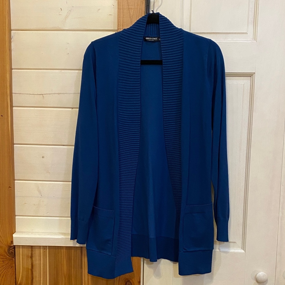 Cobalt Blue Open-Front Ribbed Shawl Cardigan